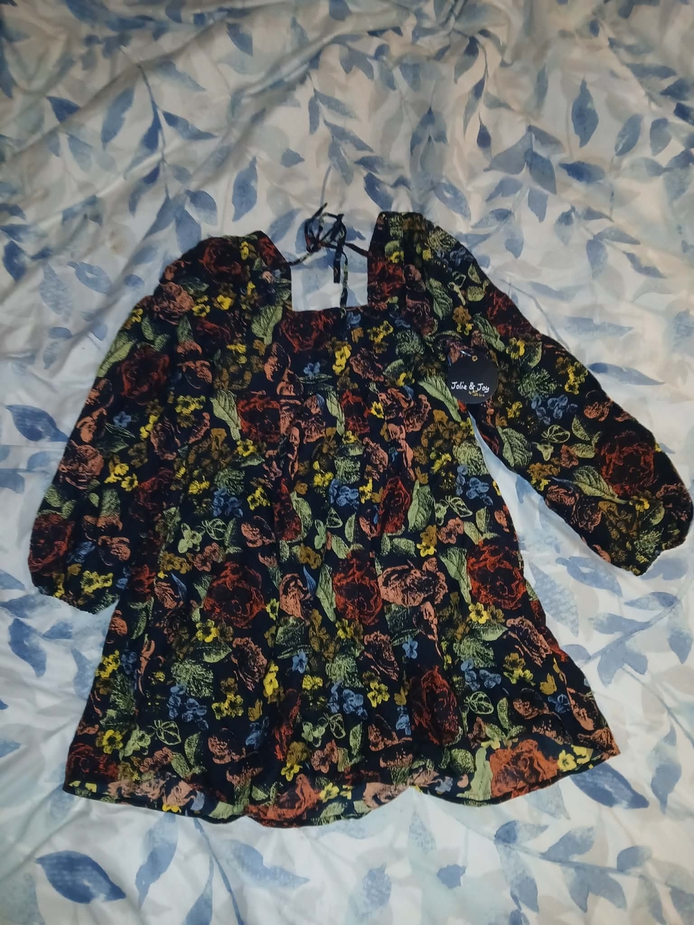 Floral Long-Sleeve Peasant Dress in Black by Jolie & Joy